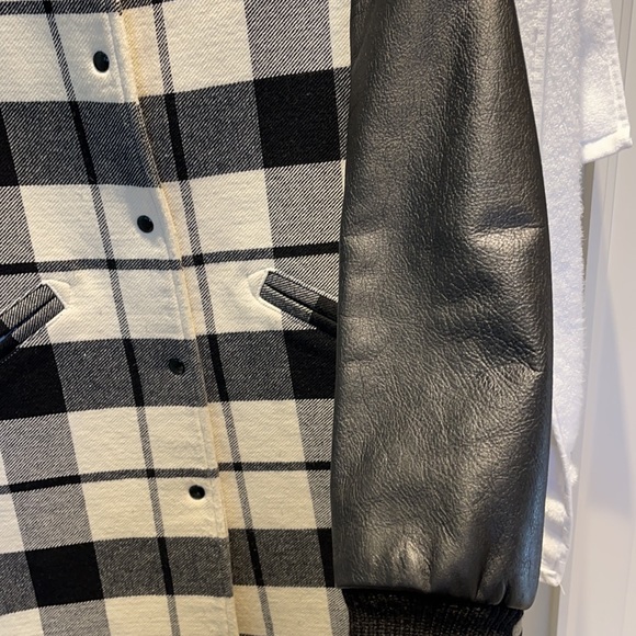 SANDRO Paris plaid wool coat with leather arms - Picture 15 of 15